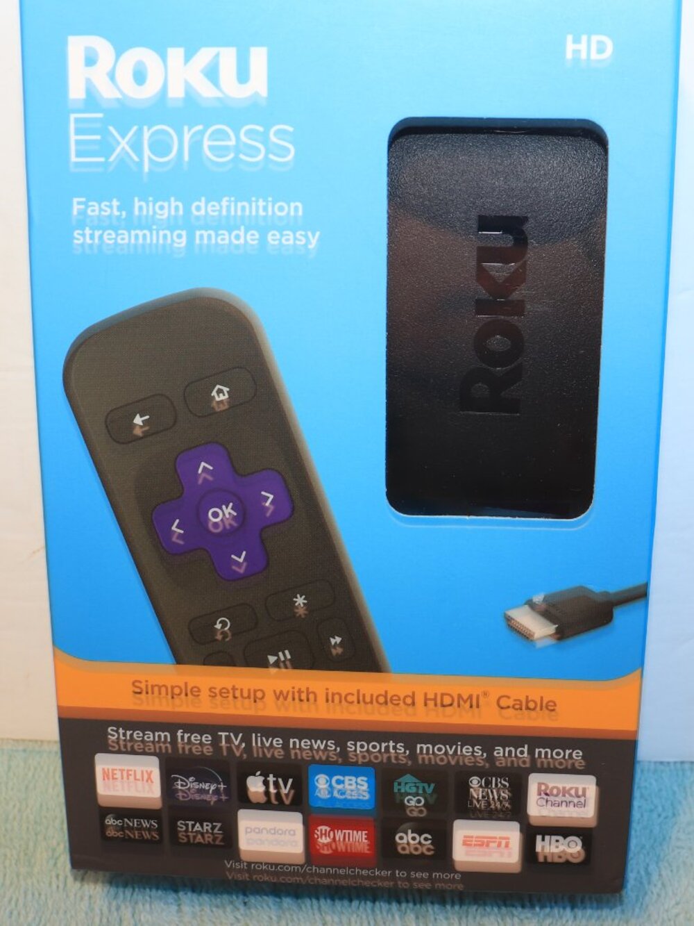 Roku Express HD Streaming Media Player 3930R W/ High Speed HDMI Cable Black NIB